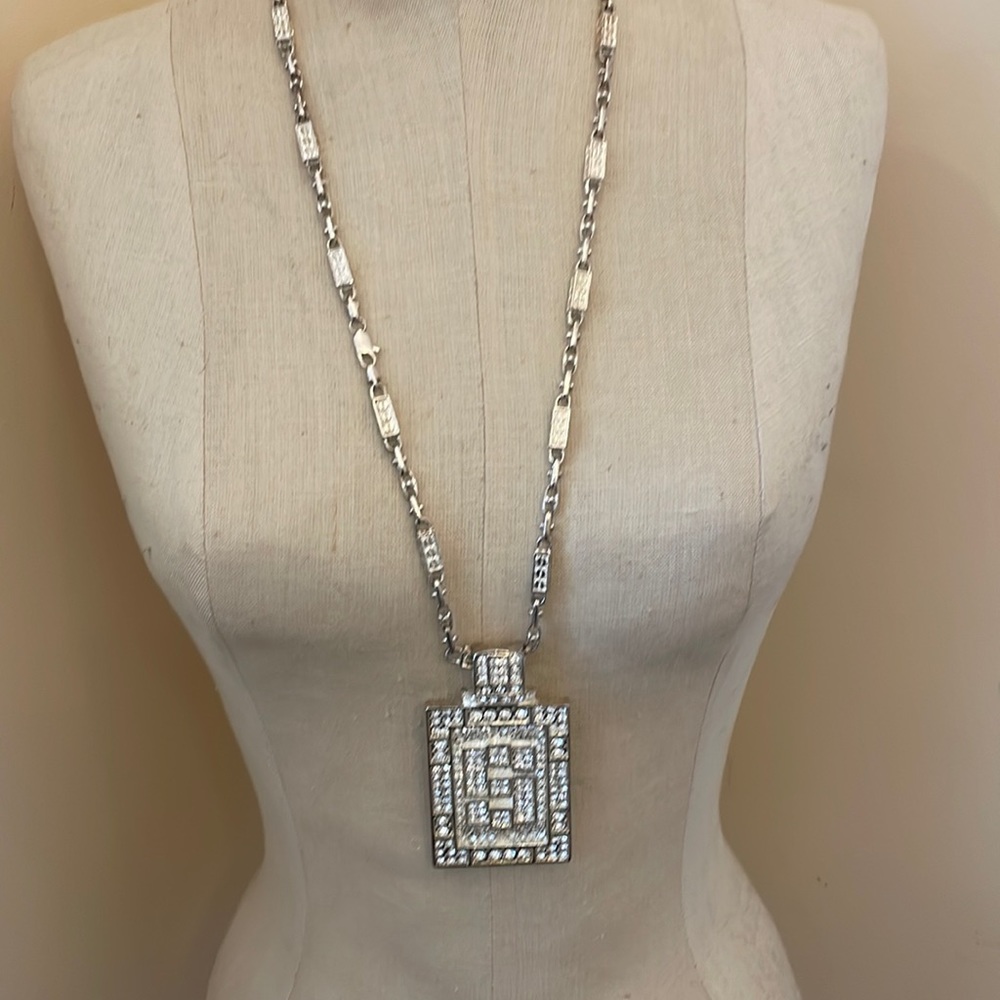 Bling Silver Tone, Rhinestone Statement Necklace - image 1